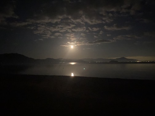 写真は晩御飯の帰り道に月が綺麗で感動した次女撮影。