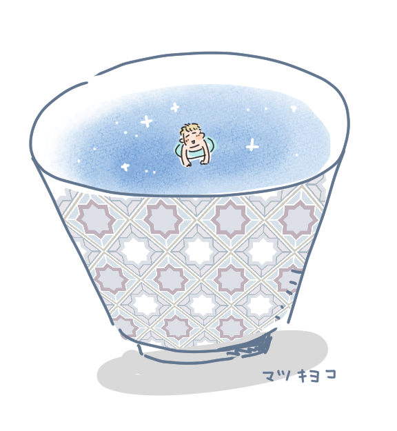 絵日記をイラスト。おちょこで泳ぐ、マツキヨコ
