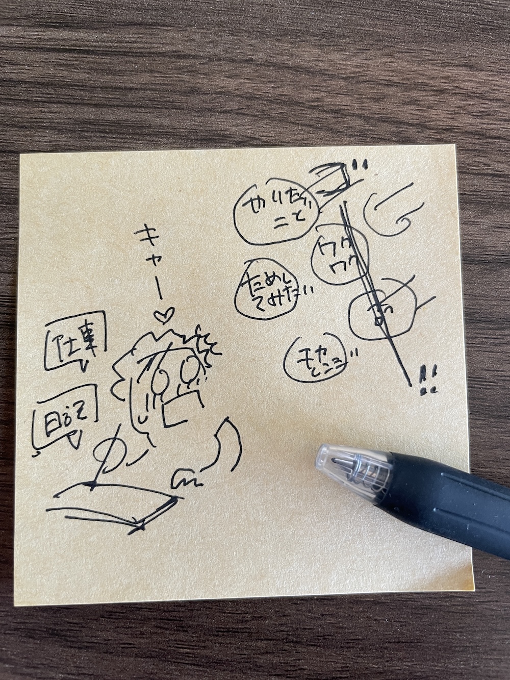 付箋にあたふたしているところを書いたイラスト