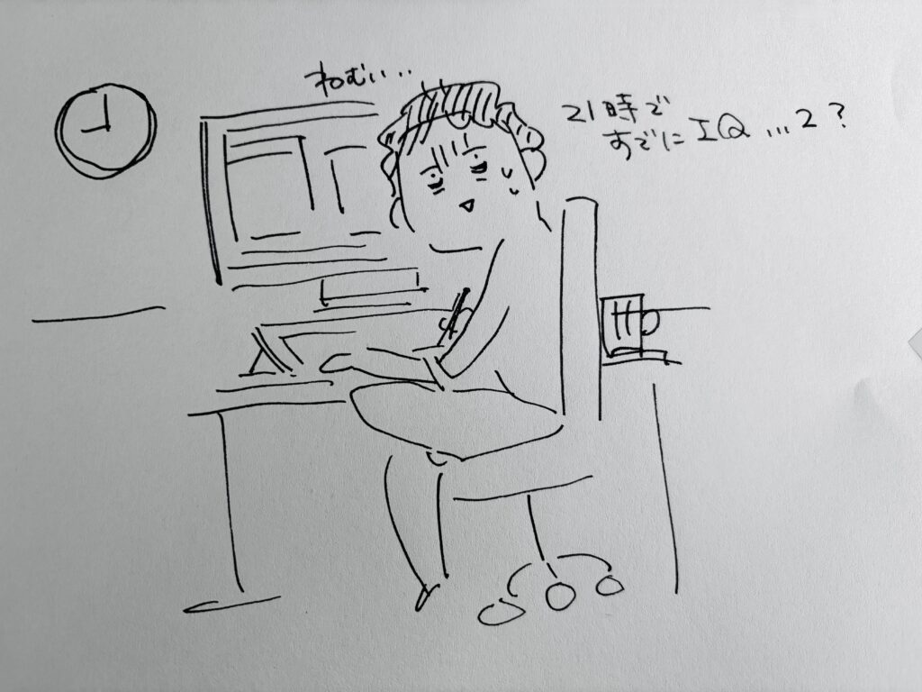 夜9時IQ 2になっている様子 | マツキヨコの絵日記