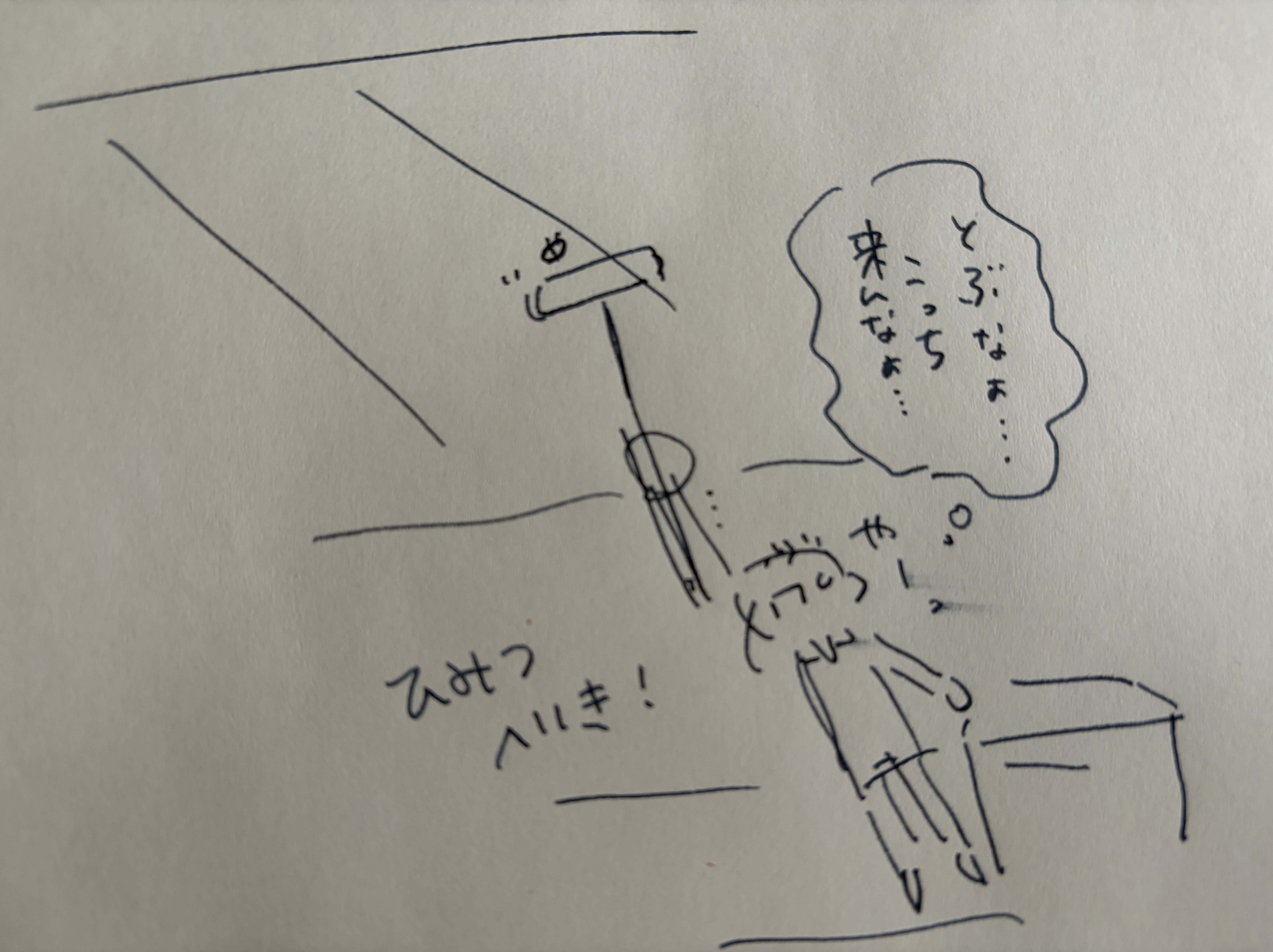 天井にひっついたカメムシをコロコロで取るところ | マツキヨコの絵日記