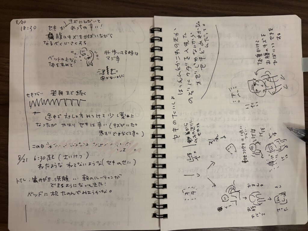 入院中のノート、走り書きいっぱいの写真