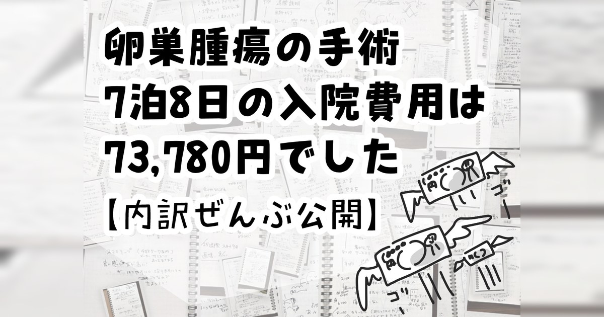 卵巣腫瘍の手術 7泊8日の入院費用は73,780円でした【内訳ぜんぶ公開】